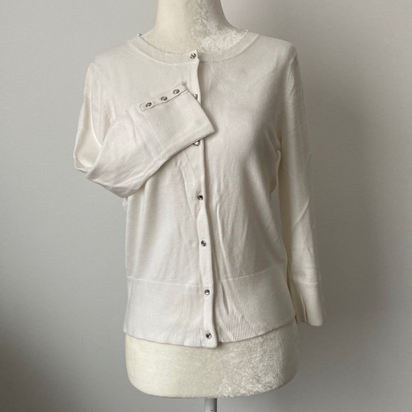 Express Design Studio White 3/4 Sleeve Button Down Sweater - Picture 1 of 10